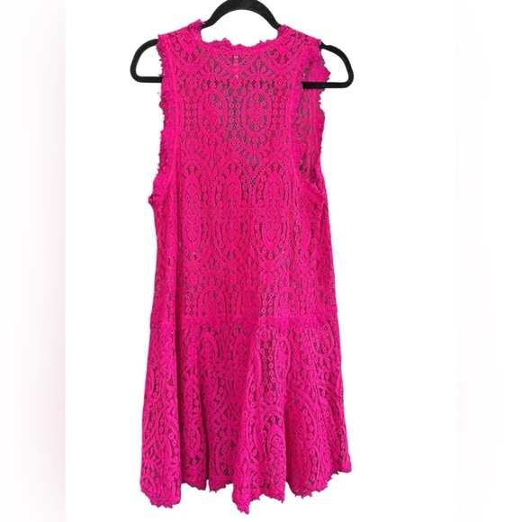 Free People Lace Pink Orchid Heart in Two Drop Waist V Neck Mini Dress Size L - Picture 5 of 6